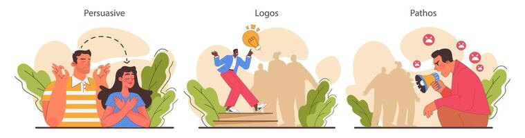Persuasion set. Soft skill, the ability to convince people. Cognitive influence vector