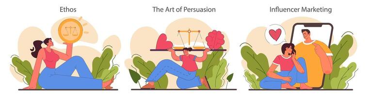 Persuasion set. Soft skill, the ability to convince people. Cognitive influence vector