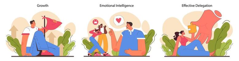 Leadership skills set. Top manager soft skills and professional qualities vector