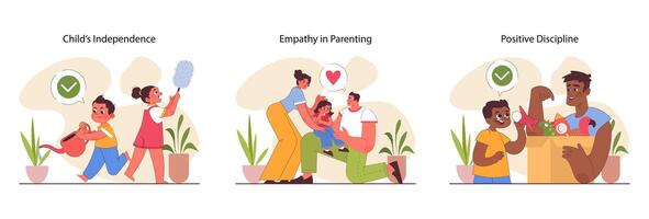 Parenting styles set. Different children raising methods. Authoritative vector