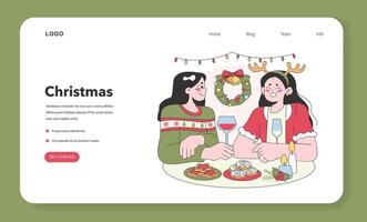 Female characters celebrate christmas and new year web banner or landing vector