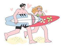 Character in a swimsuit spending time on the beach date. Young man vector