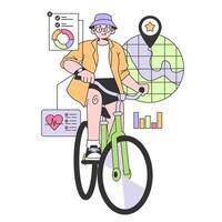 Health tracker smart watch. Character using electronic gadget to monitor vector