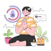 Mental health tracker. Character using electronic gadget to monitor vector