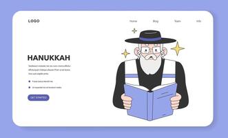 Hanukkah celebrating in a synagogue web banner or landing page. Senior vector