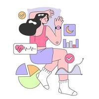 Health tracker smartwatch. Character using electronic gadget to monitor vector