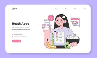 Healthy diet and calorie tracker application web banner or landing page vector