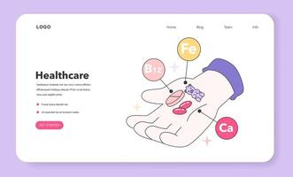 Modern wellbeing practice web banner or landing page. Supplements vector