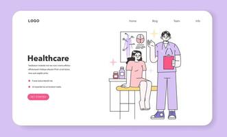 Modern wellbeing practice web banner or landing page. Annual medical exam, vector
