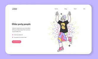 Mature character at the party web banner or landing page. vector