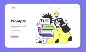 Young female prompt-engineer writing a prompt to a artificial vector