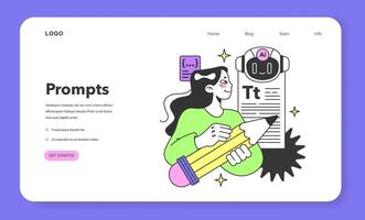 Young female prompt-engineer writing a prompt to a artificial vector