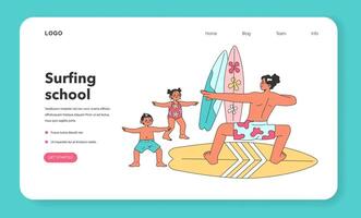 Surfing school. Character in a swimsuit spending time on the beach vector