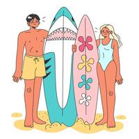 Character in a swimsuit spending time on the beach. vector