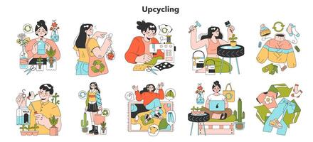 Upcycling. Process and technique of reuse and utilizing waste. Zero waste vector