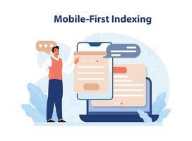 Mobile-first indexing. Website smartphone version development. Search vector