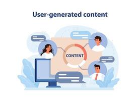 UGC or user generated content. Content marketing. Social media communication vector