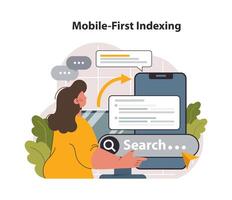 Mobile-first indexing. Website smartphone version development. Search vector