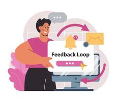 Feedback loop. Positive customer feedback as a marketing strategy. Consumers vector