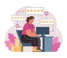 Customer feedback. Consumers reviews public exchange. Sharing a purchased vector