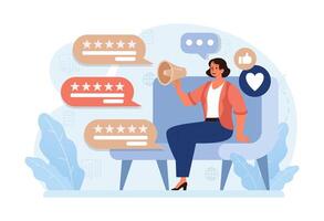 Customer feedback. Consumers reviews public exchange. Sharing a purchased vector