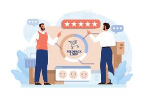Feedback loop. Positive customer feedback as a marketing strategy. Consumers vector