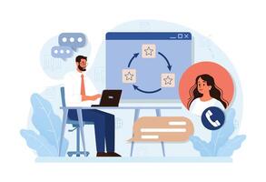 Customer feedback. Consumers reviews public exchange. Sharing a purchased vector
