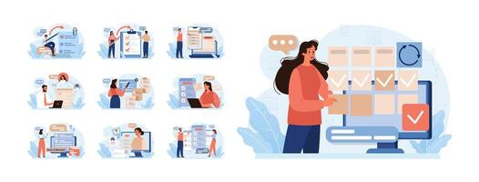 Public opinion polling set. Character participation in an online vector