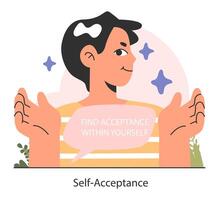 Self-acceptance. Emotional intelligence and consciousness. Deep understanding vector