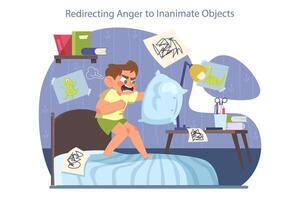 Children emotions. Little kid expressing and redirecting the anger to inanimate vector