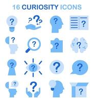 Curiosity icons set. Simple images for inquisitiveness and openness vector