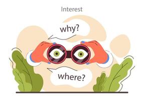 Curiosity set. Inquisitiveness and openness to new ideas and concepts. vector