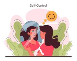 Emotional self-control. Emotion awareness and resilience skill. EQ development. vector