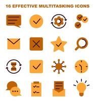 Multitasking icons set. Simple symbols for effective time and task vector