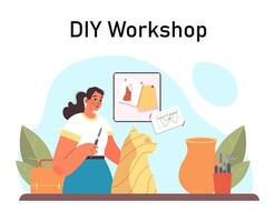 Crafting DIY workshop. Creative female character sculpting and modeling. vector