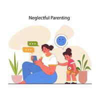 Uninvolved or neglectful parenting style. Mom showing a lack of parental vector