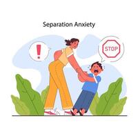 Attachment theory. Separation anxiety in parents and kid relationship. vector