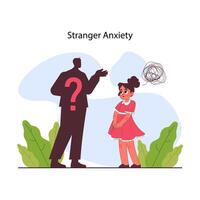 Stranger anxiety. Distressed girl experience fear and insecurity in front vector