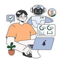 Help of Artificial intelligence for business. AI-powered production, management vector