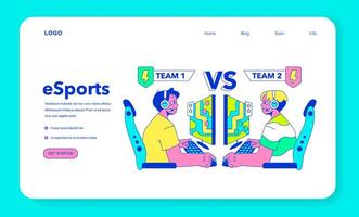 E-sports player web banner or landing page. Character playing games vector