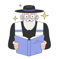 Hanukkah celebrating in a synagogue. Senior rabbi with a beard vector