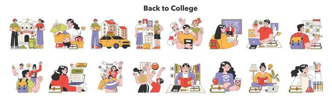 College or university student set. Uni fellow students or classmates vector