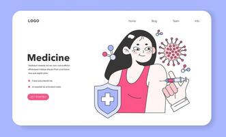 Immunotherapy and vaccination web banner or landing page. Idea vector