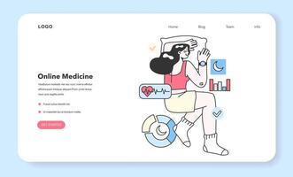 Health tracker web banner or landing page. Character using smart electronic vector