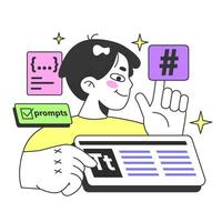 Young male prompt-engineer writing a prompt to a artificial neuron vector