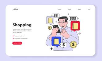 E-commerce web banner or landing page. Online shopping, character vector