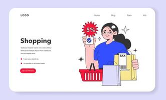 Shopping web banner or landing page. Customer using digital coupons vector