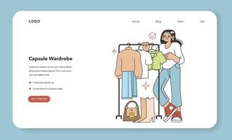 Wardrobe developing web banner or landing page. Character choose vector