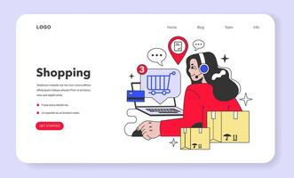 E-commerce web banner or landing page. Online shopping, character vector