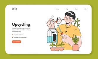 Upcycling web banner or landing page. Process and technique of reuse vector